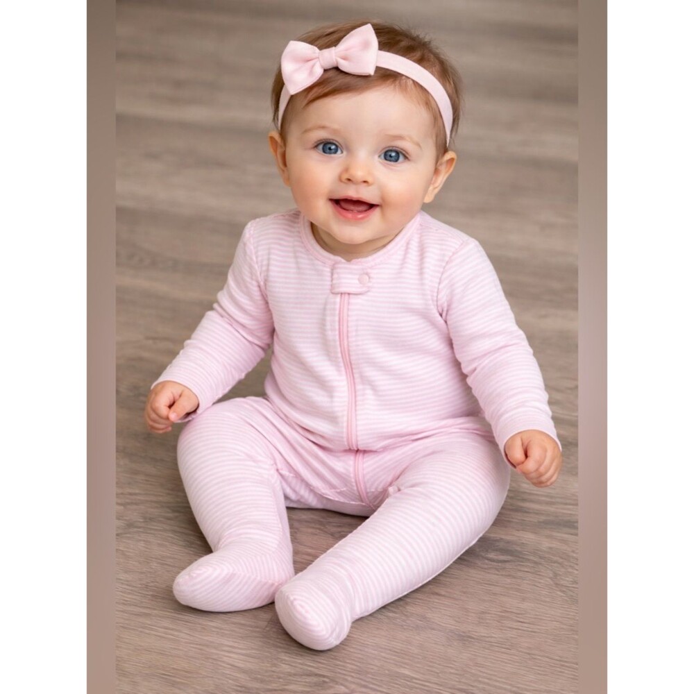Carter’s Baby Girl Pink Striped Double Zipper Footed Sleeper Size 6M EUC